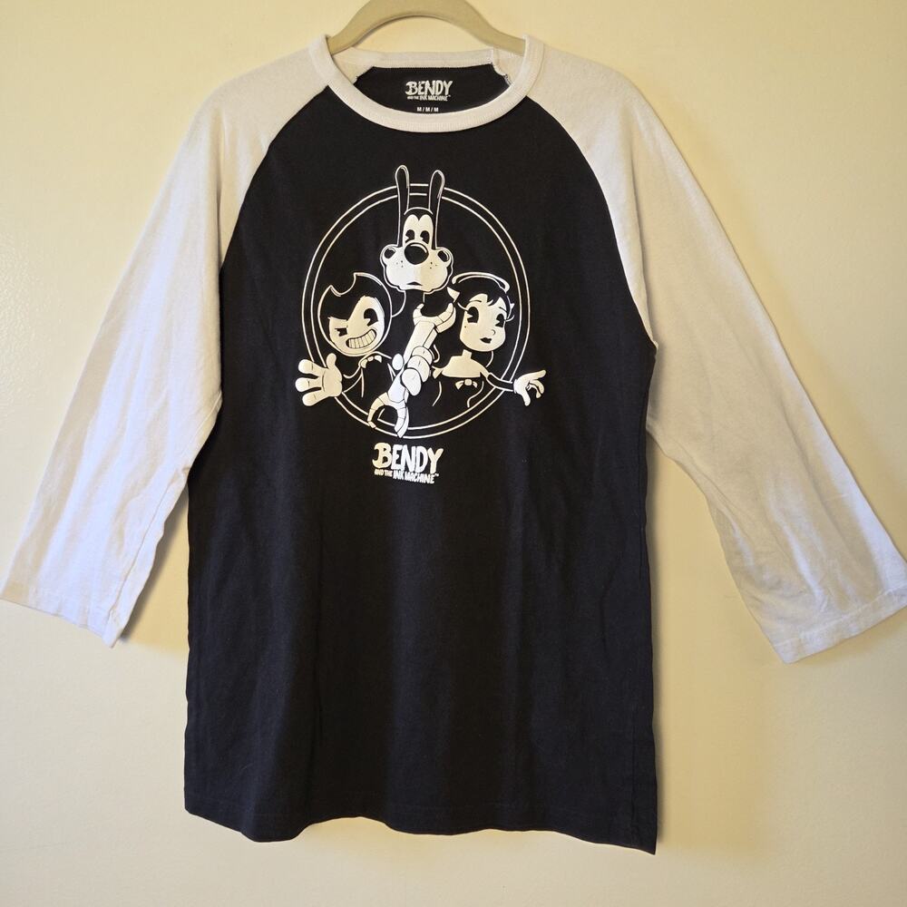 Bendy And The Ink Machine Group Raglan Hot Topic Exclusive Size M Black & White